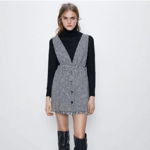 Zara Tweed Houndstooth Pinafore Mini Dress - Picture 3 of 8